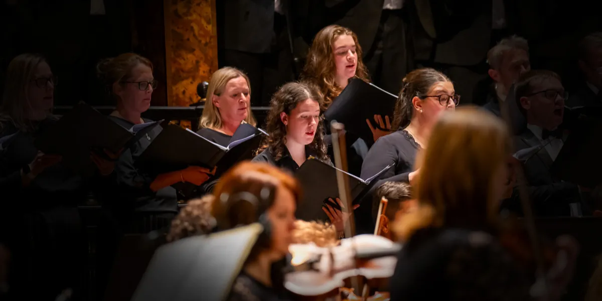 The RSNO Chorus performing, artwork for Verdi Requiem
