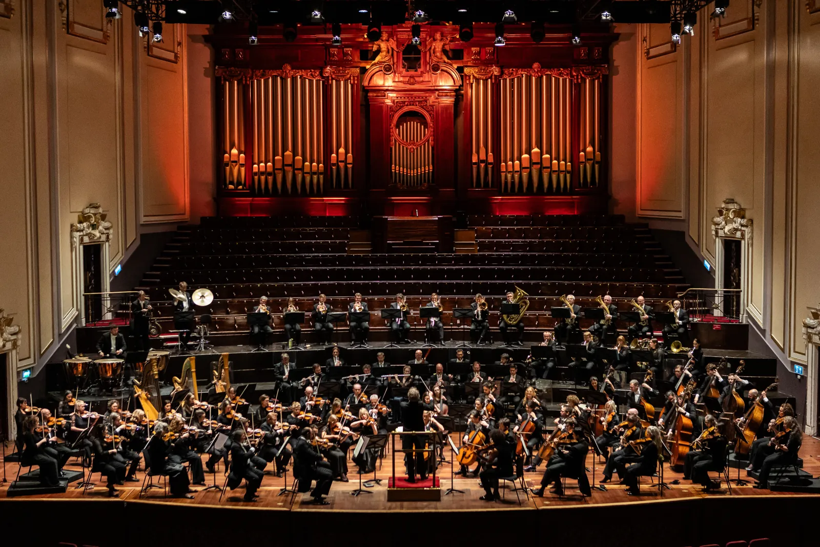 The Royal Scottish National Orchestra performing on stage at Edinburgh’s Usher Hall